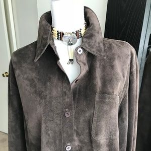 BROWN SUEDE BUTTON-DOWN SHIRT SIZE:L